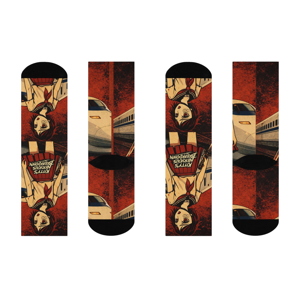 Anime Girl Car Crew Socks — 'Kitty's Nervous Breakdown' Graphic Cushioned Socks