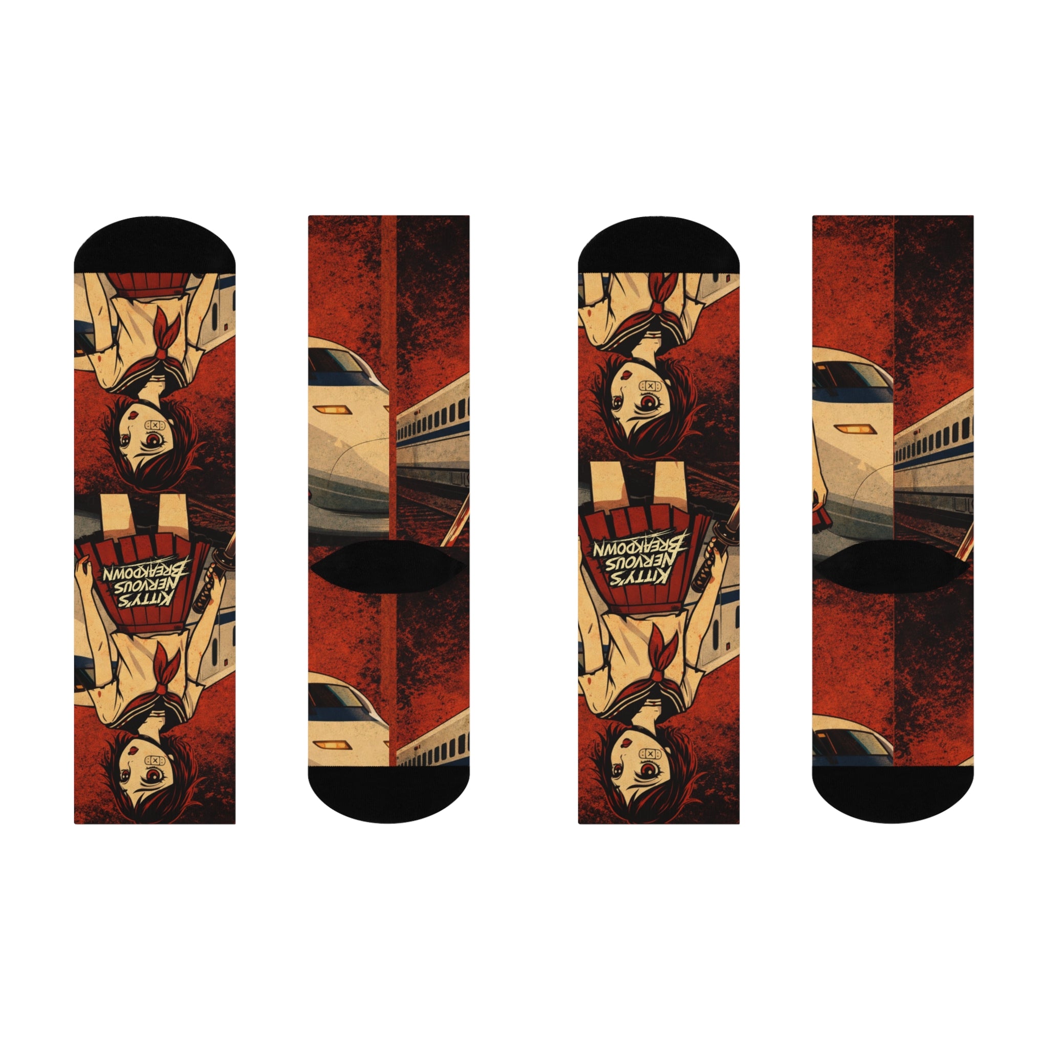 Anime Girl Car Crew Socks — 'Kitty's Nervous Breakdown' Graphic Cushioned Socks