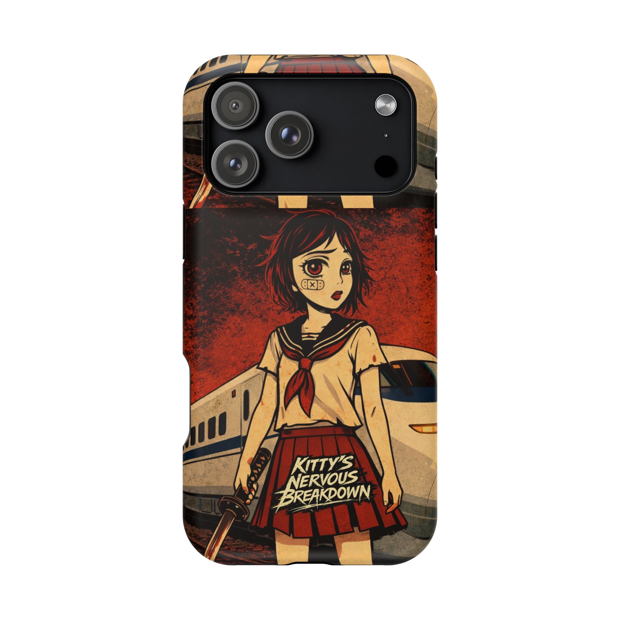 Anime Train Girl Magnetic Impact Phone Case – "Kitty's Nervous Breakdown" Design