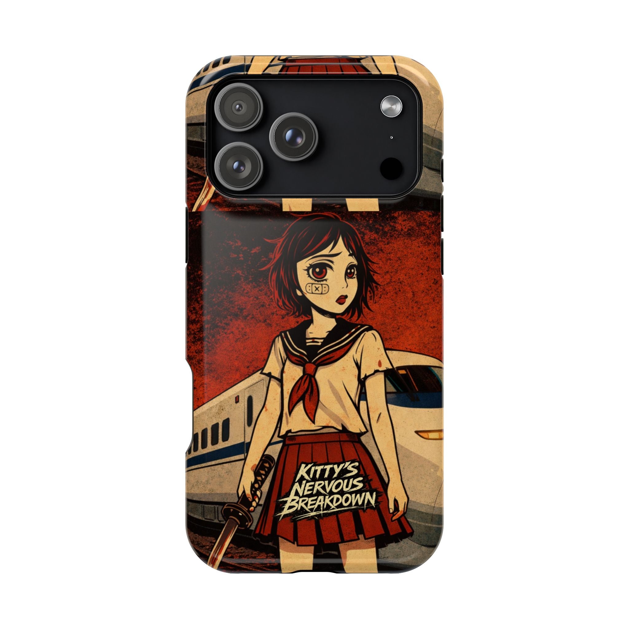 Anime Train Girl Magnetic Impact Phone Case – "Kitty's Nervous Breakdown" Design