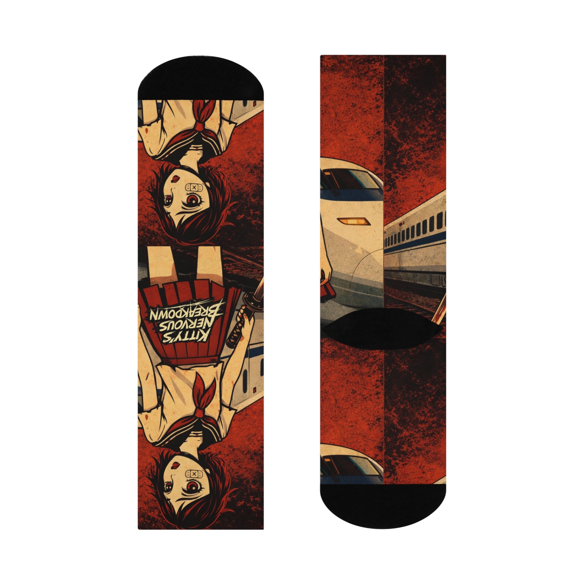 Anime Girl Car Crew Socks — 'Kitty's Nervous Breakdown' Graphic Cushioned Socks